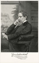 Charles Dickens (1812-70), English Writer, Seated Portrait, Steel Engraving, Portrait Gallery of Eminent Men and Women of Europe and America by Evert A. Duyckinck, Published by Henry J. Johnson, Johns...