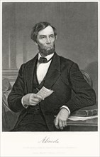 Abraham Lincoln (1809-65), 16th President of the United States, Seated Portrait, Steel Engraving, Portrait Gallery of Eminent Men and Women of Europe and America by Evert A. Duyckinck, Published by He...