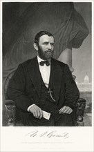 Ulysses S. Grant (1822-85), Commander of Union Armies during American Civil War and 18th President of the United States, Seated Portrait, Steel Engraving, Portrait Gallery of Eminent Men and Women of ...