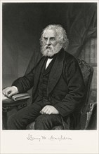 Henry Wadsworth Longfellow (1807-82), American Poet and Educator, Seated Portrait, Steel Engraving, Portrait Gallery of Eminent Men and Women of Europe and America by Evert A. Duyckinck, Published by ...