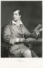 George Gordon Byron (1788-1824), Lord Byron, English Poet, Seated Portrait, Steel Engraving, Portrait Gallery of Eminent Men and Women of Europe and America by Evert A. Duyckinck, Published by Henry J...
