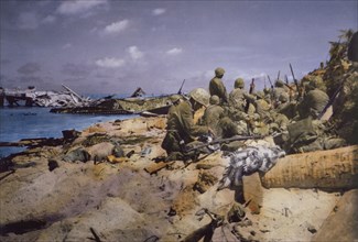 U.S. Marines Engaged in Battle on Beachhead, Battle of Tarawa, Tarawa Atoll, Gilbert Islands, November 1943