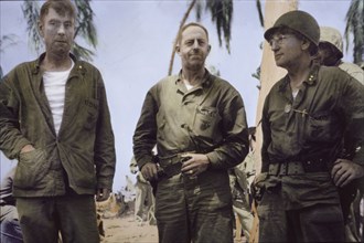 Brigadier General Thomas E. Bourke, Artillery Officer, Colonel Merritt A. Edson, Divisional Chief of Staff and Major General Julian C. Smith, Commander of Second Marine Division, Battle of Tarawa, Tar...