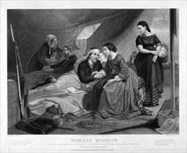 Womans Mission, to the Patriotic and Benevolent Ladies of the Union who by their Devoted Services Aided their Country in its Trying hour and Comforted its Brave Defenders, from a Painting by C. Schuss...
