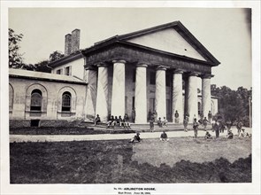 Group of men, Some Union Soldiers in front of Arlington House, Robert E. Lee's Former Home, Arlington, Virginia, USA, Photograph Andrew J. Russell, June 28, 1864