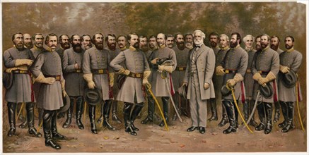 Robert E. Lee with his Generals, Group Portrait, Lithograph by William B. Matthews, 1907
