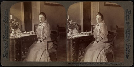 Mrs. Roosevelt, at home in the White House, Washington DC, USA, Stereo Card, Underwood & Underwood, 1903