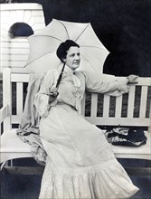 Edith Roosevelt (1861-1948), First Lady of the United States 1901-1909 as Wife of U.S. President Theodore Roosevelt, Seated Portrait on Bench, Holding Parasol, 1904