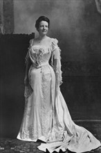 Edith Roosevelt (1861-1948), First Lady of the United States 1901-1909 as Wife of U.S. President Theodore Roosevelt, Full-Length Portrait Standing Holding Fan, Photograph by George Prince, 1903