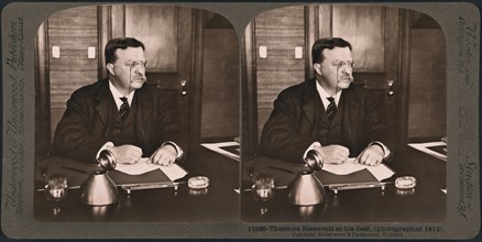 Theodore Roosevelt at his Desk, USA, Stereo Card, Underwood & Underwood, 1912