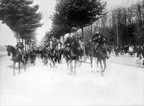 Theodore Roosevelt Riding Horse in Procession, Paris, France, Bain News Service, 1910