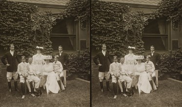 U.S. President Theodore Roosevelt and Wife Edith Surrounded by their Children, Full-length Portrait, Stereo Card, 1907