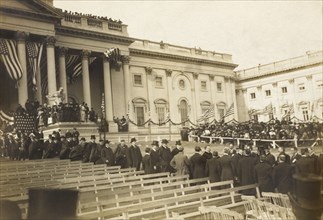 U.S. President Theodore Roosevelt arriving on Stand Amongst Crowd of Diplomats and Dignitaries, at his Inauguration, Washington, D.C., USA, Photograph by George Grantham Bain, March 4, 1905