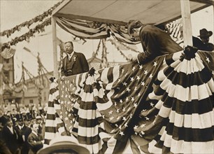 Theodore Roosevelt Standing on Platform during his Homecoming Reception after his trip Abroad, New York City, New York, USA, 1910
