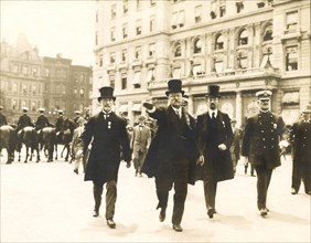 Theodore Roosevelt Walking in Parade with New York City Mayor William Gaynor and Cornelius Vanderbilt during his homecoming Reception after his trip abroad, New York City, New York, USA, 1910