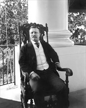 Theodore Roosevelt (1858-1919), 26th President of the United States 1901-09, Three-quarter Length Seated Portrait on Porch, Photograph by Conrad M. Gilbert, April 1904