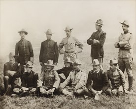 Colonel Theodore Roosevelt (seated center), Group Portrait with other Rough Rider Army Officers, Montauk, New York, USA, Photograph by Allen Davison, 1898