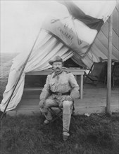 Colonel Theodore Roosevelt, Full-Length Seated Portrait in Military Uniform, Montauk, New York, USA, Photograph by Siegel-Cooper Co., September 1898