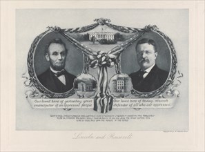 Abraham Lincoln and Theodore Roosevelt, Memorial Portraits, Illustration Published by M.H. Blaisdell, 1905