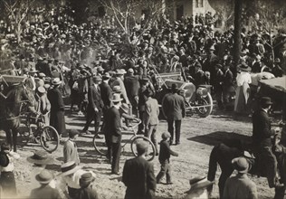 Theodore Roosevelt, in Open Car, Waving to Crowd during Visit to El Paso, Texas, USA, March 1911
