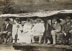 U.S. President Theodore Roosevelt and Wife Edith Roosevelt inspecting Canal Work from Narrow Gauge Train, L-R: Engineer J. G. Holcombe, Surgeon General Rear Admiral Presley Marion Rixey, Edith Rooseve...