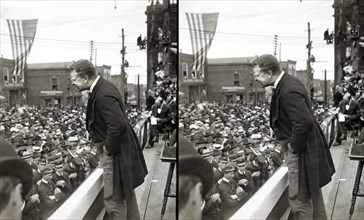 U.S. President Theodore Roosevelt Speaking to Crowd, Asheville, North Carolina, USA, Stereo Card, September 9, 1902