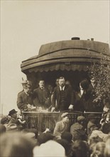 Former U.S. President Theodore Roosevelt Speaking to Crowd from Back of Railroad Car, Eugene, Oregon, USA, Photograph by M.S. Photo, April 5, 1911