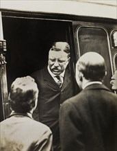 Former U.S. President Theodore Roosevelt Disembarking from Railroad Car, Photograph by American Press Association, July 8, 1910