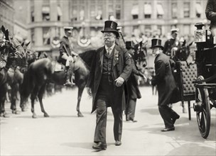 Theodore Roosevelt walking in Parade with New York City Mayor William Gaynor in background (right) during his Homecoming Reception after his trip Abroad, New York City, New York, USA, June 23, 1910