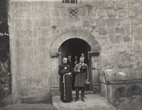 U.S. President Theodore Roosevelt standing with Clergyman outside a building at Santa Barbara Mission, Santa Barbara, California, USA, Photograph by J.E. Rainey, May 9, 1903