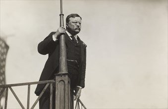 Former U.S. President Theodore Roosevelt Leaning Forward and Looking out from Balcony, 1911