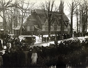 Group of People Gathered outside of Church for Funeral of Theodore Roosevelt, Oyster Bay, New York, USA, January 8, 1919