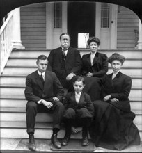 William Howard Taft (top left), wife Helen (top right), with Children (L-R) Robert, Charles and Helen, Stereo Card, Photograph by H.C. White Co., 1908