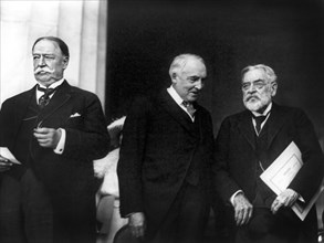 Chief Justice William Howard Taft, U.S. President Warren G. Harding and Robert Todd Lincoln during the Dedication of Lincoln Memorial, Washington, D.C., USA, Photograph by National Photo Company, May ...