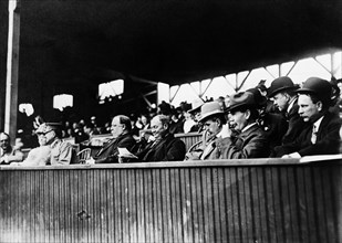 U.S. President William Howard Taft and U.S. Vice President James Sherman attending Baseball Game, Boundary Field (aka American League Park II and National Park), Washington, D.C., USA, Photograph by B...