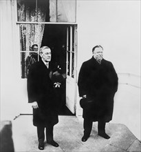 Former U.S. President William Howard Taft with U.S. President Woodrow Wilson at White House after Wilson's Inauguration, Washington, D.C., USA, Photograph by National Photo Company, March 4, 1913