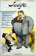 "Judge Speaks", Political Cartoon featuring U.S. President William Howard Taft and Judge, "You're big enough to have your own policies - and they are good enough for the American people", Artwork by E...