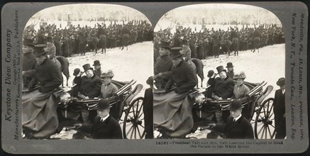 U.S. President and Mrs. Taft leaving the Capitol to head the Parade to the White House, Washington, D.C., USA, Stereo Card, Keystone View Company, March 4, 1909
