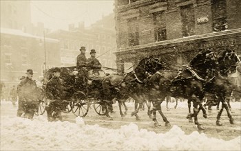 U.S. President-Elect William Howard Taft and U.S. President Theodore Roosevelt Driving to Taft's Inauguration in Horse-Drawn Carriage in Snowstorm, Washington, D.C., USA, Photograph by George Grantham...