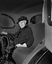 Former First Lady Helen Herron Taft in Back Seat of Car after Visit with U.S. President Franklin Roosevelt, Washington, D.C., USA, Photograph by Harris & Ewing, December 1938