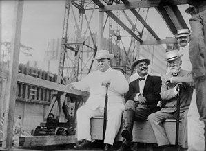 U.S. President William Howard Taft (left) with Supt. Sidney Williamson (center) during Construction Inspection of Panama Canal, Photograph by Harris & Ewing, November 1910