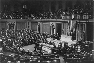 U.S. President Woodrow Wilson addressing Congress, Washington, D.C., USA, Photograph by Harris & Ewing, 1917
