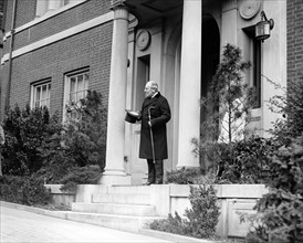 Former U.S. President Woodrow Wilson Standing on the Front Steps of his Private Residence at 2340 S Street NW, Washington, D.C., USA, National Photo Company, April 1922
