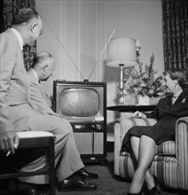 Dwight and Mamie Eisenhower watching a television during the Republican National Convention, Chicago, Illinois, USA, Photograph by Thomas J. Halloran, July 1952