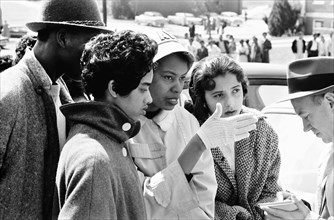 Four African American Students Talking to Reporter during recent Civil Rights Activities involving other Alabama State College Students, Montgomery, Alabama, USA, photograph by Thomas J. O'Halloran, M...