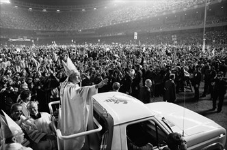 Pope John Paul II circling Crowd during Papal Mass, Yankee Stadium, Bronx, New York City, New York, USA, photograph by Thomas J. O'Halloran, October 2, 1979