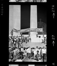Group of People Gathered on Steps of Lincoln Memorial with a Banner "Revolutionary People's Constitutional Convention" during Black Panther Party Convention, Washington, D.C., USA, photographer Thomas...