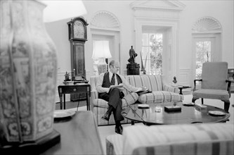 U.S. President Gerald Ford preparing for the first debate with Jimmy Carter, in his office at the White House, Washington, D.C., USA, photograph by Thomas J. O'Halloran, September 23, 1976