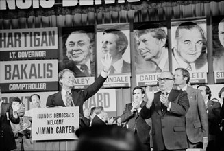 Jimmy Carter and Mayor Richard J. Daley at the Illinois State Democratic Convention, Chicago, Illinois, USA, photograph by Thomas J. O'Halloran, September 9, 1976