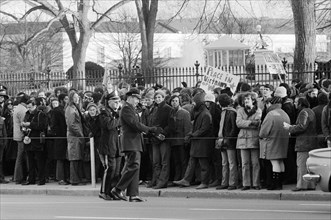 Vietnam War Protesters in front of White House, Washington, D.C., USA, photograph by Thomas J. O'Halloran, February 1971